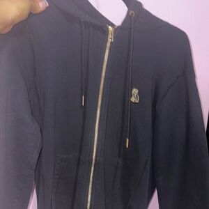 Black Hoodie with Gold Zipper and Owl Logo